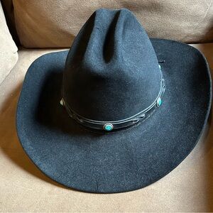 Black Western Felt Hat with Turquoise Accents